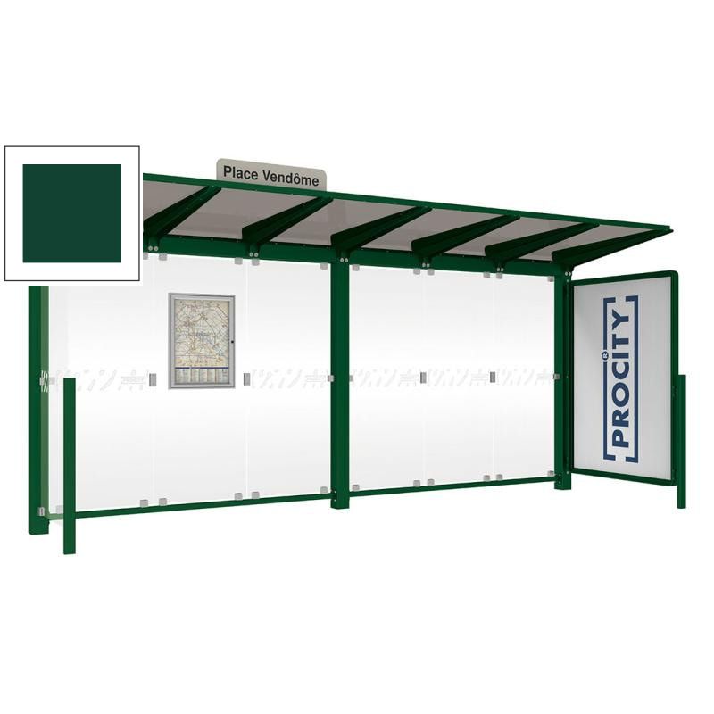 Buswartehalle - Unterstand - Fahrplankasten - Haltestellenschild - Seitenwand - Schaukasten - 2.390 x 5.000 x 1.500 mm (HxBxT) - enzianblau