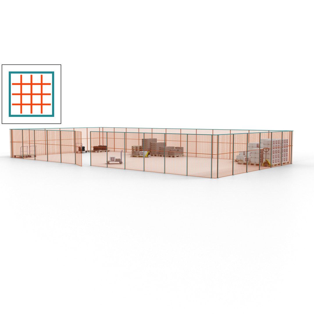 Maschinen Schutzgitter - Hallentrennwand - Sicherheitszaun - Tür - 54 m - 2.200 x 18.400 x 9.400 mm (HxBxT) - enzianblau
