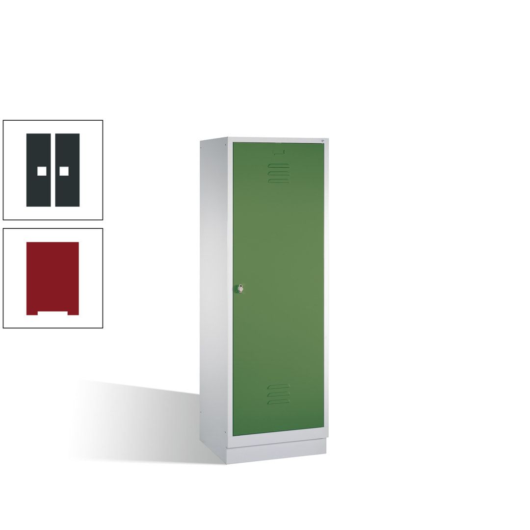Doppel-Spind mit Großtür, Garderobenschrank mit Sockel, 2 Abteile a 300 mm, Korpus anthrazitgrau, Tür anthrazitgrau, 1.800 x 610 x 500 mm (HxBxT)