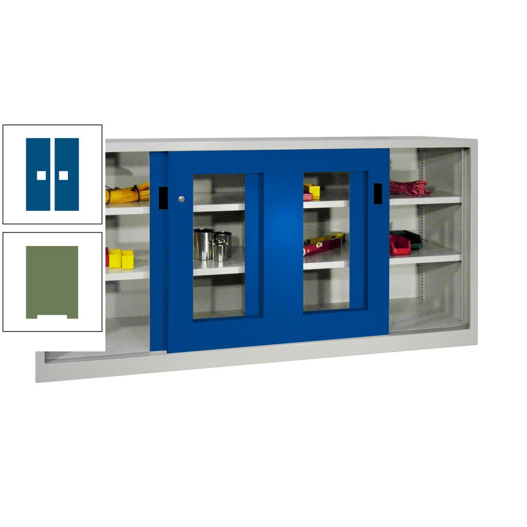 Schiebetürenschrank - Sichtfenstertüren - 1.000x2.000x400 mm (HxBxT) - 4 Böden, gepulvert - Zylinderschloss - anthrazitgrau