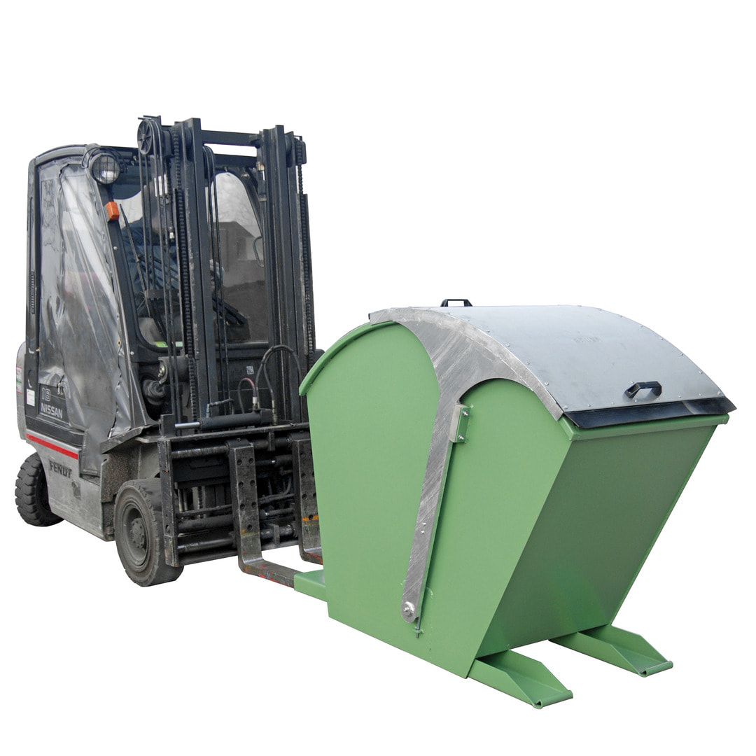 BAUER Kippbehälter mit Runddeckel - 1000 l Volumen - 1500 kg - Sammelbehälter - feuerrot