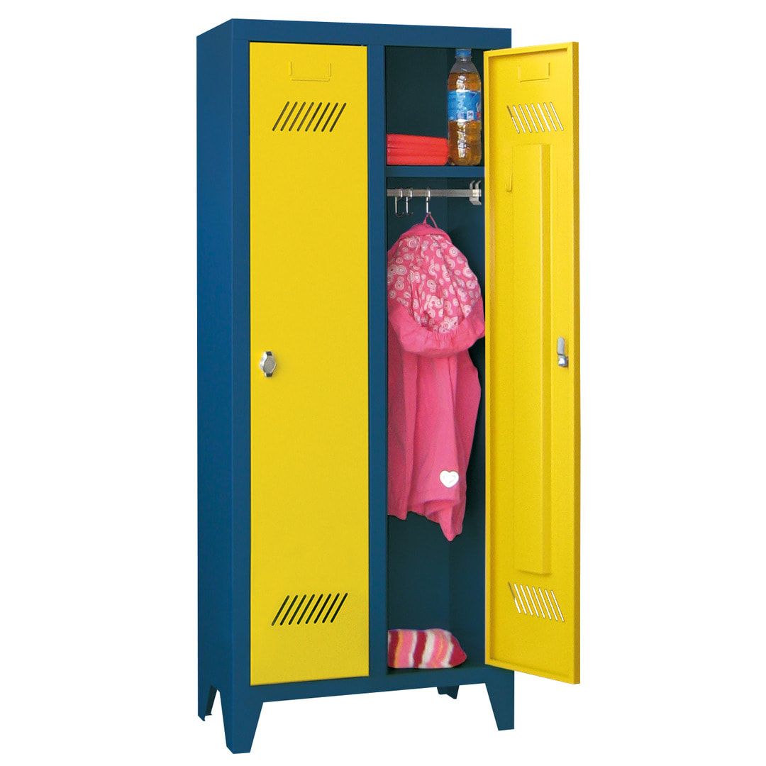 Spindschrank f. Kindergärten - mit Füßen - Höhe 1.300 mm - 2 Abteile a 250 mm - Zylinderschloss - anthrazitgrau