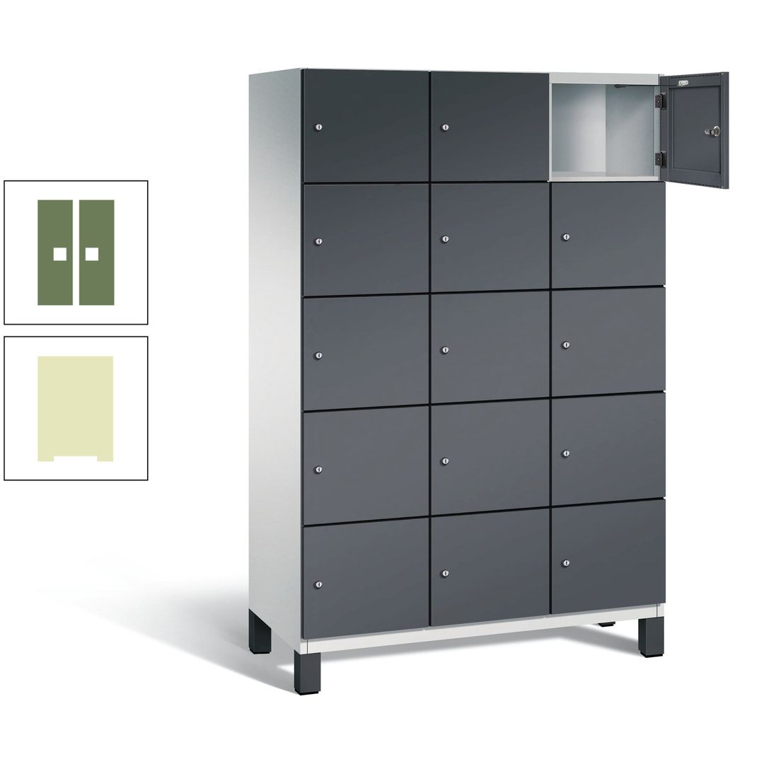 Fächerschrank, Stahlschrank, 15 Fächer, Türöffnungsbegrenzer, Füße, 1.980 x 1.200 x 525 mm (HxBxT), Korpus anthrazitgrau, Front anthrazitgrau