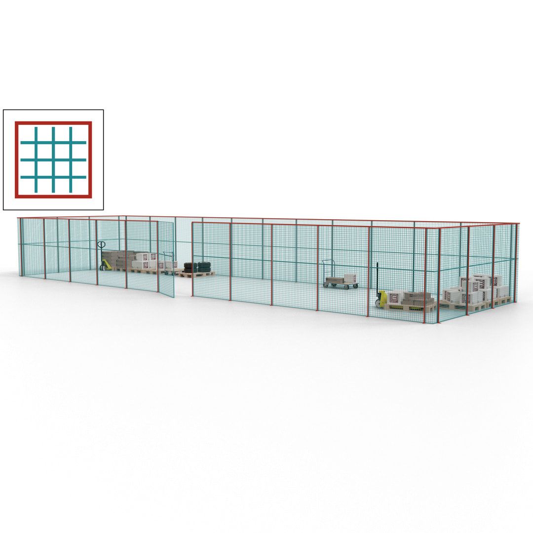 Maschinen Schutzgitter - Hallentrennwand - Sicherheitszaun - Tür - 42 m - 2.200 x 16.900 x 4.900 mm (HxBxT) - enzianblau