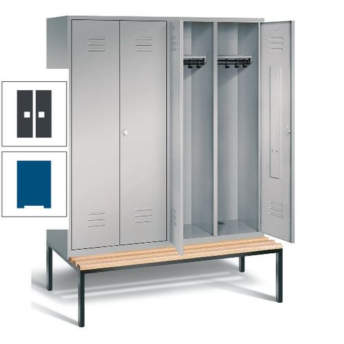 Doppel-Spindschrank, Buche Sitzbank untergebaut, 4 Abteile a 400 mm, Korpus lichtgrau, Tür anthrazitgrau, 2.090 x 1.590 x 815 mm (HxBxT)