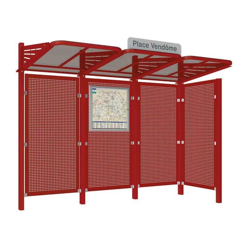 Buswartehalle - Unterstand - Stahlblech Verkleidung rechts - Fahrplankasten - Haltestellenschild - 2.200 x 3.000 x 1.500 mm (HxBxT) - enzianblau