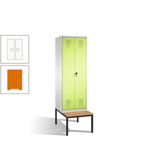 Doppel-Spind, Garderobenschrank, Buche Sitzbank untergebaut, 2 Abteile a 300 mm, Korpus anthrazitgrau, Tür anthrazitgrau, 2.090 x 600 x 815 mm (HxBxT)