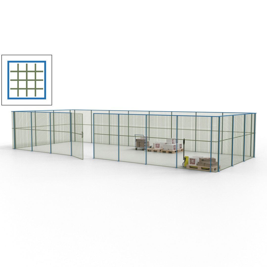 Maschinen Schutzgitter - Hallentrennwand - Sicherheitszaun - Tür - 33 m - 2.200 x 12.400 x 4.900 mm (HxBxT) - enzianblau