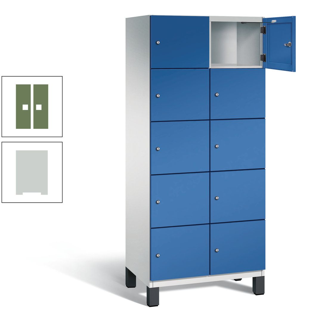 Fächerschrank, Stahlschrank, 10 Fächer, Türöffnungsbegrenzer, Füße, 1.980 x 800 x 525 mm (HxBxT), Korpus anthrazitgrau, Front anthrazitgrau