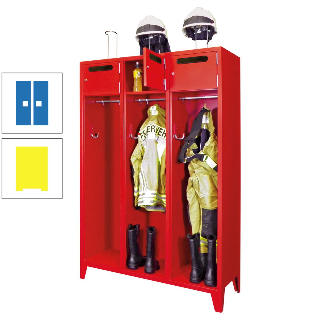 Feuerwehrschrank - 3 Abteile - Ablagefach mit Tür, Einwurfschlitz - 2.100 x 1.230 x 500 mm (HxBxT) - anthrazitgrau