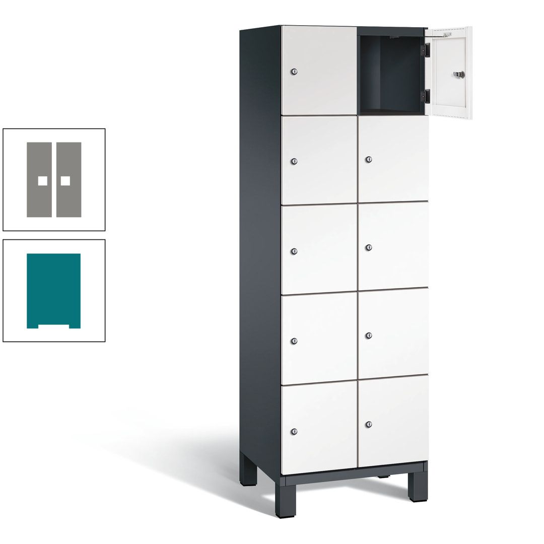Fächerschrank, Stahlschrank, 10 Fächer, Türöffnungsbegrenzer, Füße, 1.980 x 600 x 525 mm (HxBxT), Korpus anthrazitgrau, Front anthrazitgrau