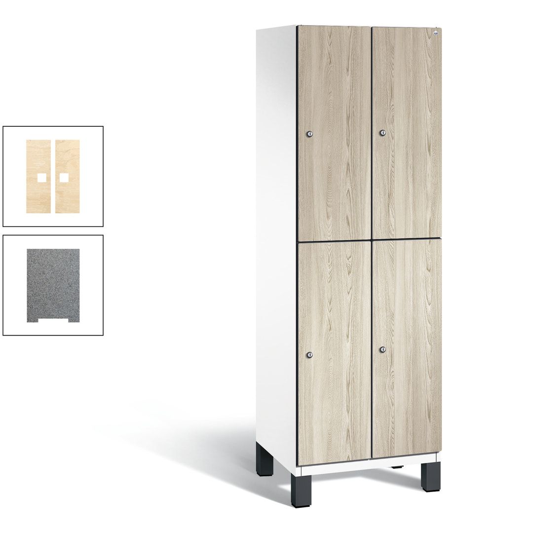 Fächerschrank, Garderobenschrank, mit Füßen, 2 Abteile, 1.980 x 600 x 525 mm (HxBxT), Korpus anthrazitgrau, Tür Donau-Ahorn