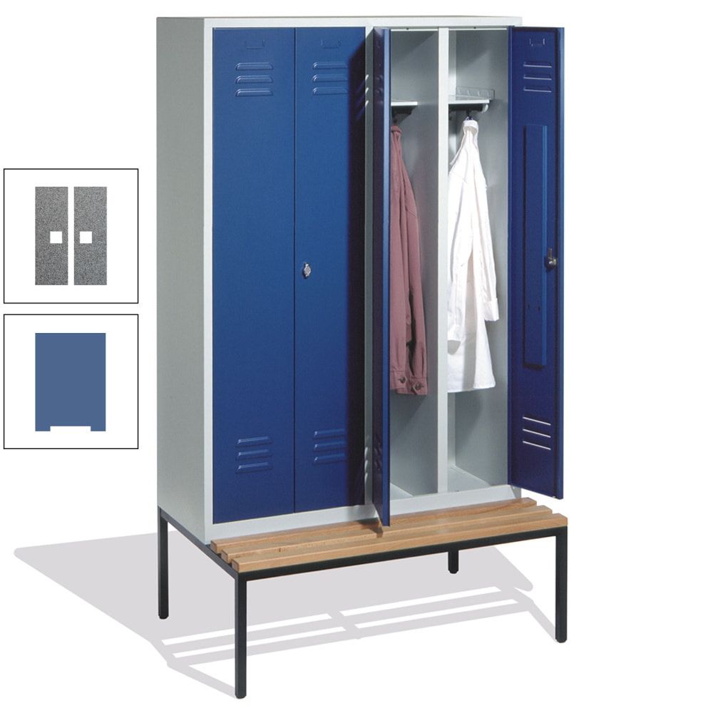 Doppel-Spindschrank, Buche Sitzbank untergebaut, 4 Abteile a 300 mm, Korpus lichtgrau, Tür anthrazitgrau, 2.090 x 1.190 x 815 mm (HxBxT)