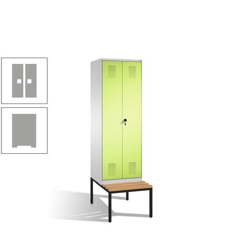 Doppel-Spind, Garderobenschrank, Buche Sitzbank untergebaut, 2 Abteile a 300 mm, Korpus anthrazitgrau, Tür anthrazitgrau, 2.090 x 600 x 815 mm (HxBxT)