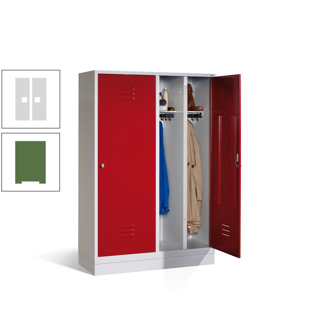 Doppel-Spind mit Großtüren, Garderobenschrank mit Sockel, 4 Abteile a 300 mm, Korpus anthrazitgrau, Tür anthrazitgrau, 1.800 x 1.190 x 500 mm (HxBxT)