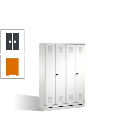 Doppel-Spind, Doppeltüren, Garderobenschrank mit Sockel, 4 Abteile a 300 mm, Korpus anthrazitgrau, Tür anthrazitgrau, 1.800 x 1.200 x 500 mm (HxBxT)