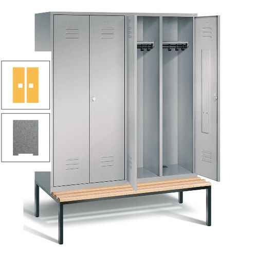 Doppel-Spindschrank, Buche Sitzbank untergebaut, 4 Abteile a 400 mm, Korpus lichtgrau, Tür anthrazitgrau, 2.090 x 1.590 x 815 mm (HxBxT)