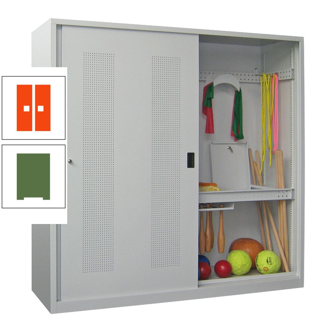 Ballschrank - Schiebetüren mit Lochfeld - Trennwand - 1.950x2.000x600 mm (HxBxT) - anthrazitgrau