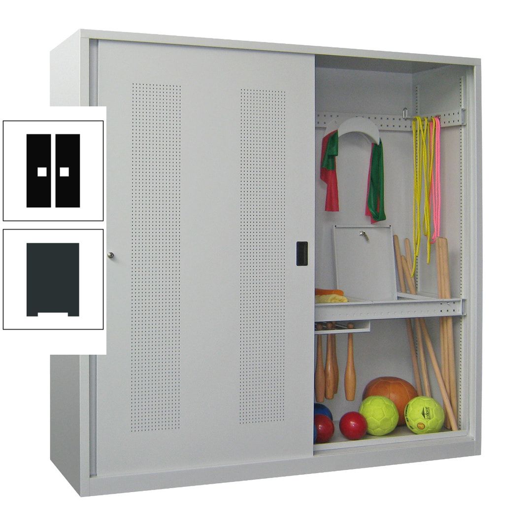 Ballschrank - Schiebetüren mit Lochfeld - Trennwand - 1.950x2.000x600 mm (HxBxT) - anthrazitgrau