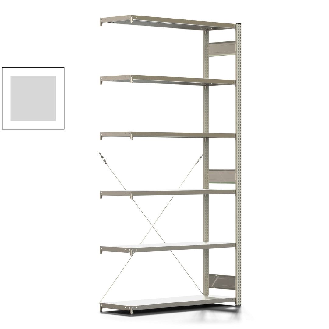 Fachbodenregal mit Tiefenriegel - 350 kg - 2.500 x 1.285 x 426 mm (HxBxT) - Anbauregal - 6 Böden - enzianblau - Lagerregal - Steckregal BERT