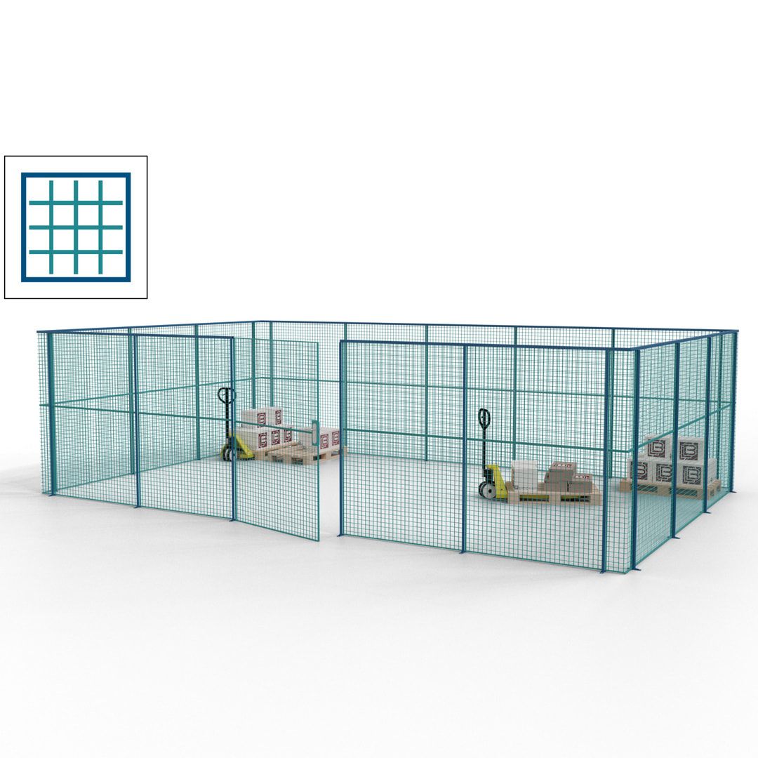 Maschinen Schutzgitter - Hallentrennwand - Sicherheitszaun - Tür - 22 m - 2.200 x 7.900 x 4.900 mm (HxBxT) - enzianblau