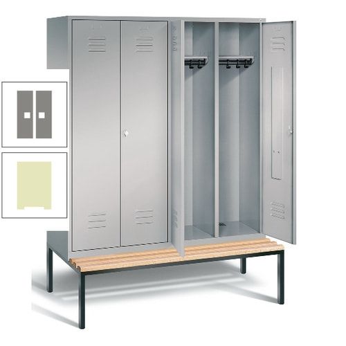 Doppel-Spindschrank, Buche Sitzbank untergebaut, 4 Abteile a 400 mm, Korpus lichtgrau, Tür anthrazitgrau, 2.090 x 1.590 x 815 mm (HxBxT)