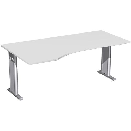 Eckschreibtisch, Ecke links, Füße einseitig verkürzt, C-Fuß Pro, 720 x 1.600 x 1.000 mm (HxBxT), Gestell silber, Dekor Ahorn