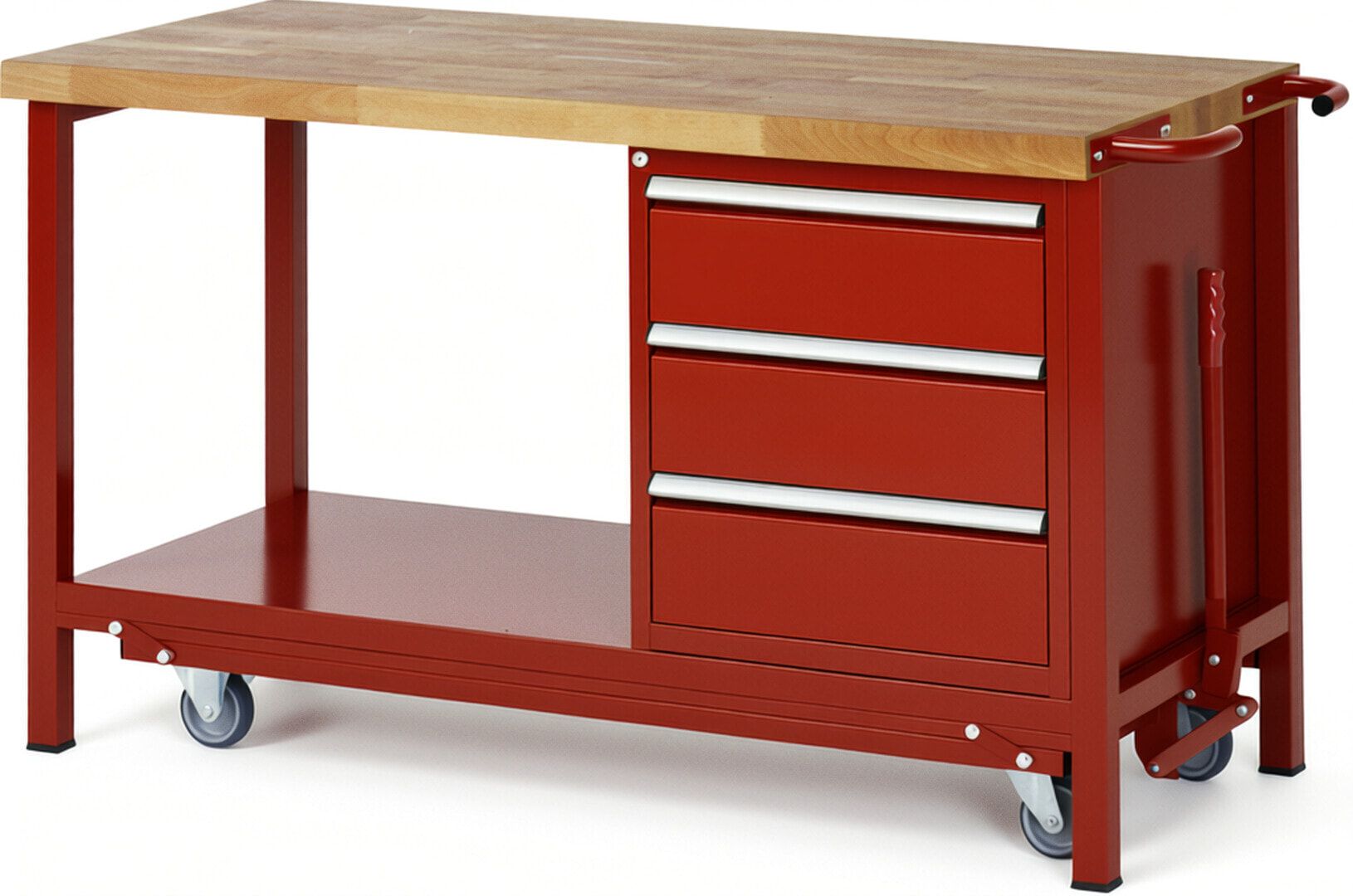Mobile absenkbare Werkbank mit 3 Schubladen - Teilauszug - 180:3 - 880 x 1.500 x 700 mm (HxBxT) - 1,25 t - Buche - Anthrazitgrau