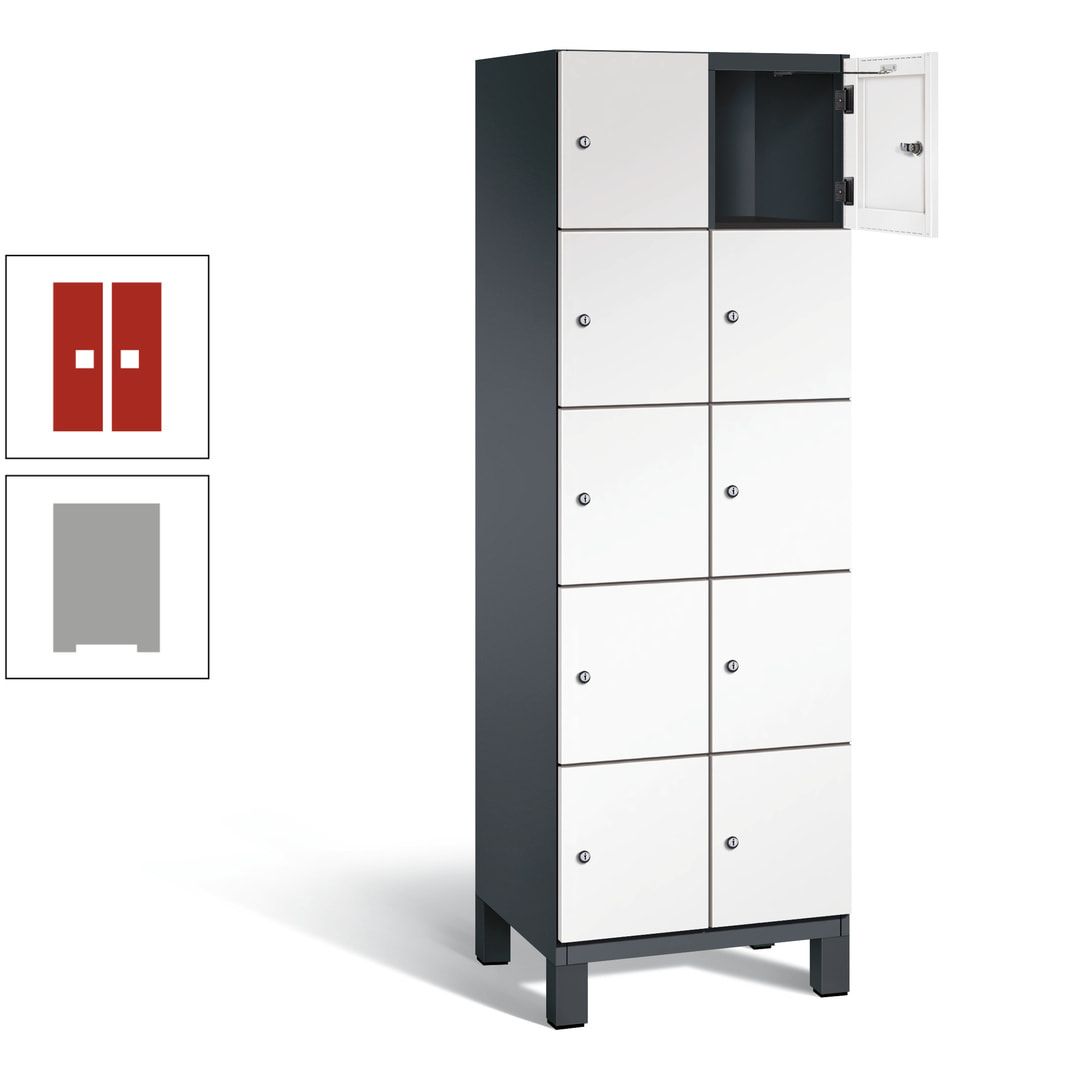 Fächerschrank, Stahlschrank, 10 Fächer, Türöffnungsbegrenzer, Füße, 1.980 x 600 x 525 mm (HxBxT), Korpus anthrazitgrau, Front anthrazitgrau