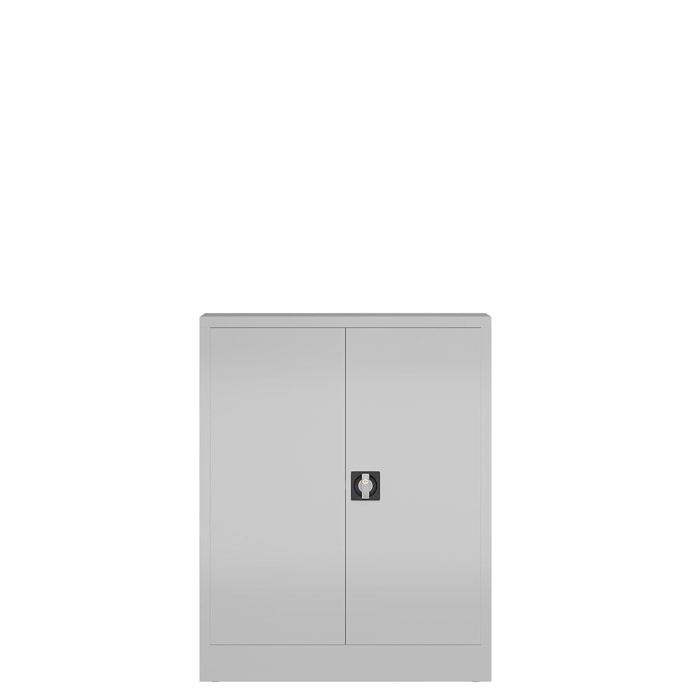 Aktenschrank, Büroschrank, abschließbar, Flügeltüren, 2 Fachböden, 1.200 x 920 x 420 mm (HxBxT), Stahl, Korpus und Türen lichtgrau