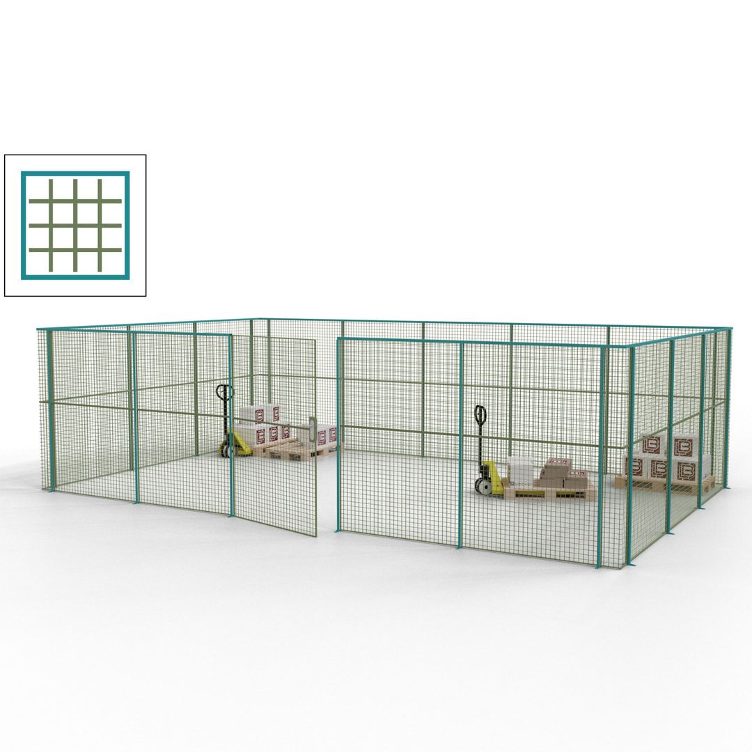 Maschinen Schutzgitter - Hallentrennwand - Sicherheitszaun - Tür - 22 m - 2.200 x 7.900 x 4.900 mm (HxBxT) - enzianblau