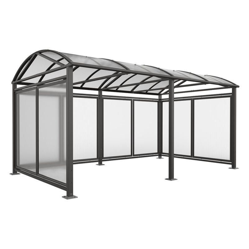 Fahrradüberdachung mit Erweiterung, Seitenverkleidung, Rückwand, Entwässerung, Bodenplatten, 2.640 x 5.040 x 2.830 mm (HxBxT), enzianblau (RAL 5010)