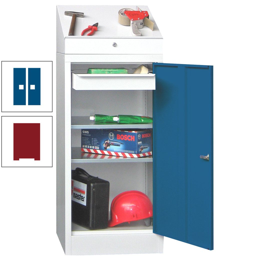 Stehpult mit Schrank - Vollblechtür - 1 Einlegeboden, 1 Ausziehboden, 1 Schublade - 1.270x500x500 mm (HxBxT) - anthrazitgrau