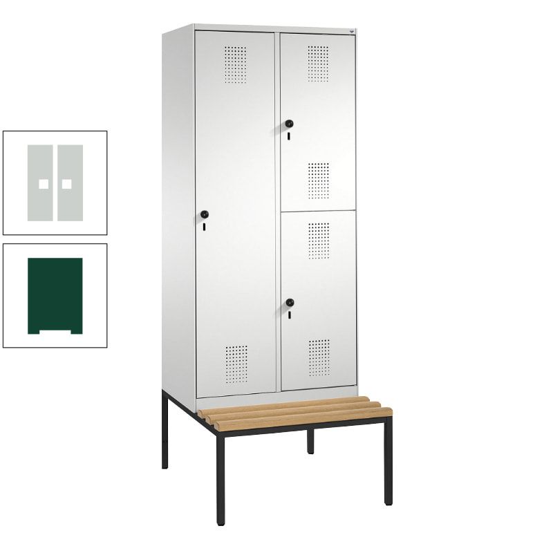 Garderobenschrank, Spind ein- und doppelstöckig Sitzbank, 2 Abteile, 3 Fächer, 2.090 x 800 x 500 mm (HxBxT), Front anthrazitgrau, Korpus anthrazitgrau