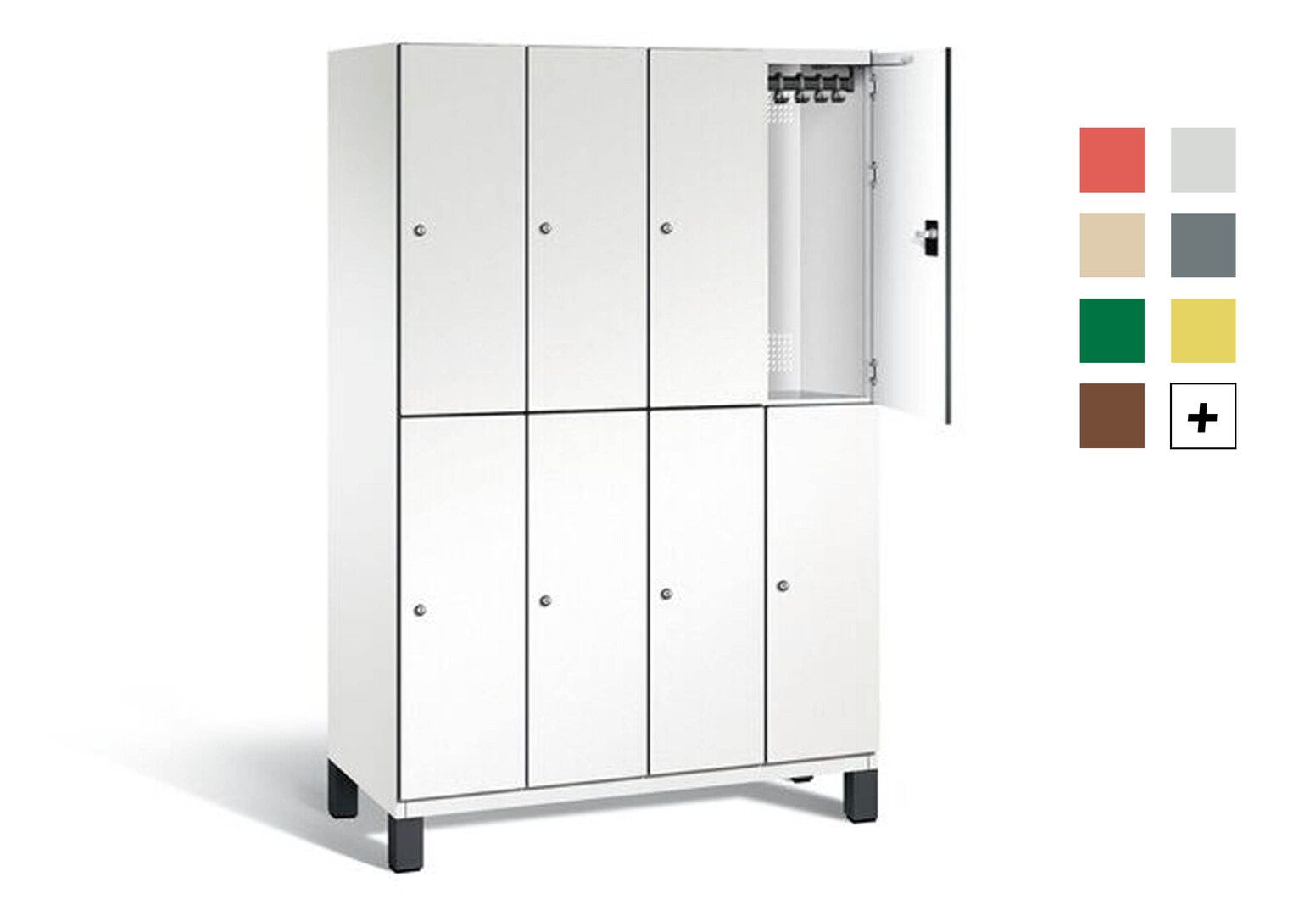 Fächerschrank, Stahlschrank, doppelstöckig, 8 Fächer, mit Füßen, Korpus enzianblau, Tür Fernblau, 1.980 x 1.200 x 525 mm (HxBxT)