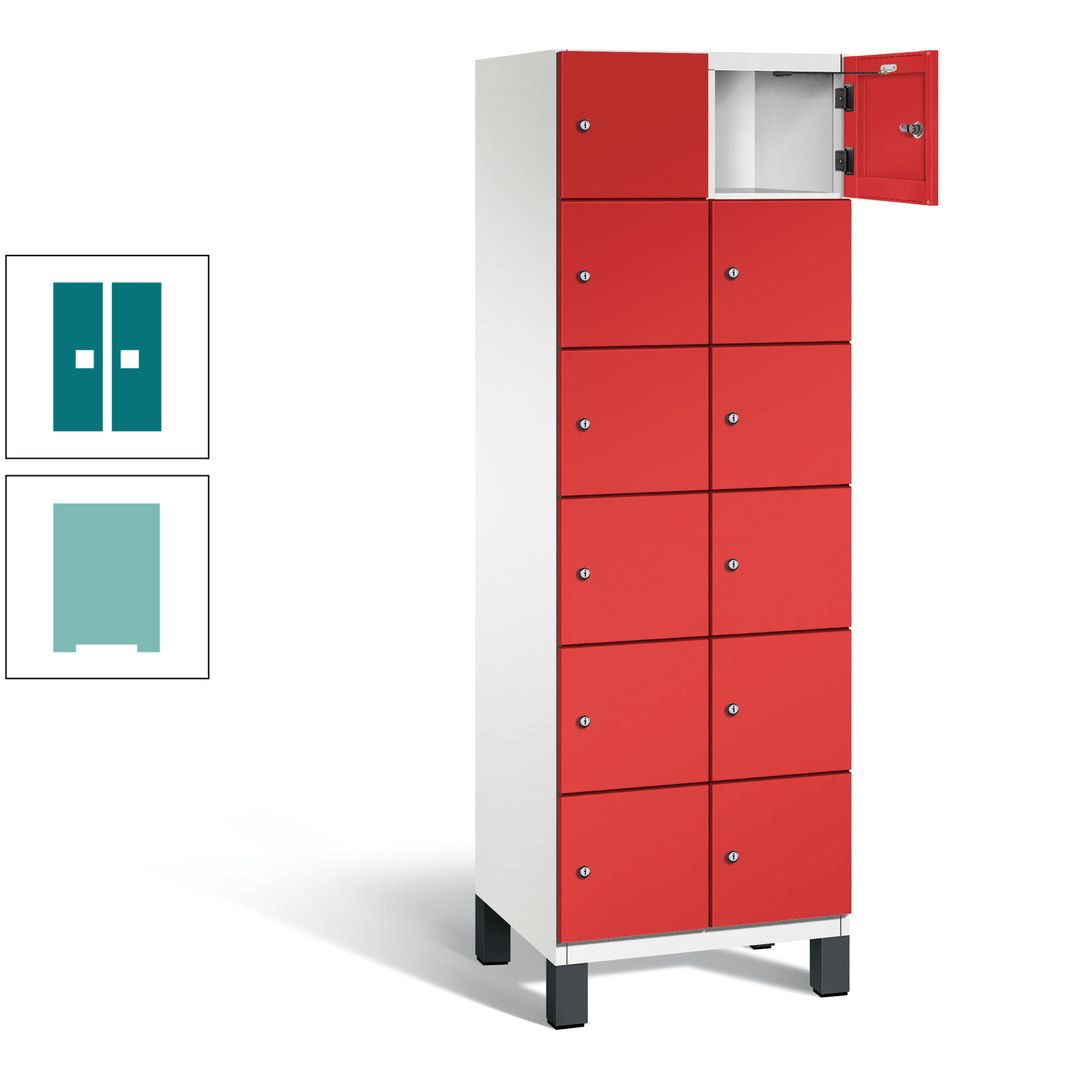 Fächerschrank, Stahlschrank, 12 Fächer, Türöffnungsbegrenzer, Füße, 1.980 x 600 x 525 mm (HxBxT), Korpus anthrazitgrau, Front anthrazitgrau