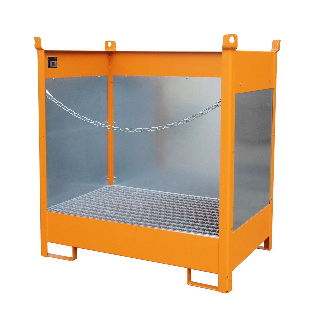 Fass-Stapelpalette - für 2 x 200-l-Fässer - Volumen 210 l - 1.495 x 1.410 x 920 mm (HxBxT) - Spritzschutzwände - feuerrot