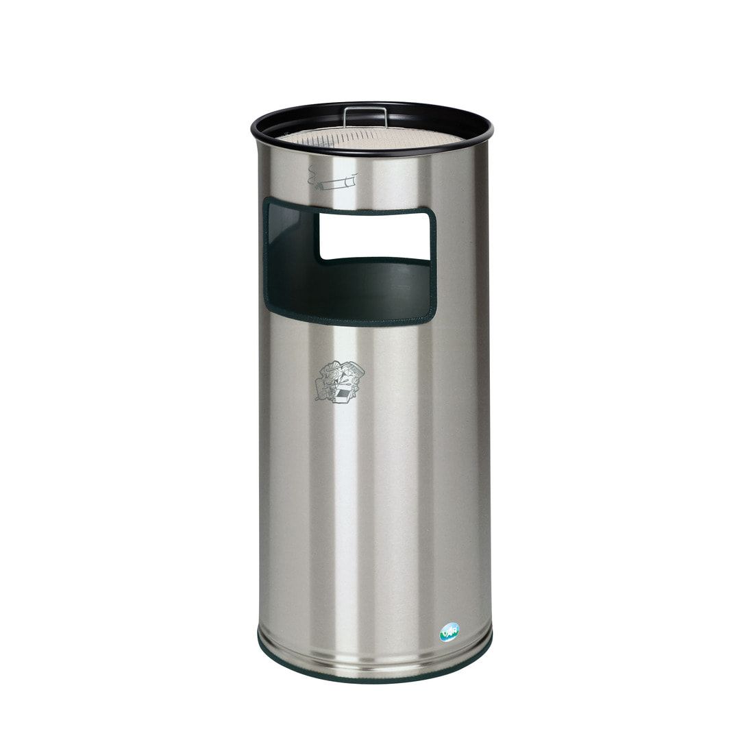Abfalleimer mit Ascher - Edelstahl- Volumen 37 l - 700 x 320 x 320 mm (HxBxT) - Aschereinsatz Edelstahl