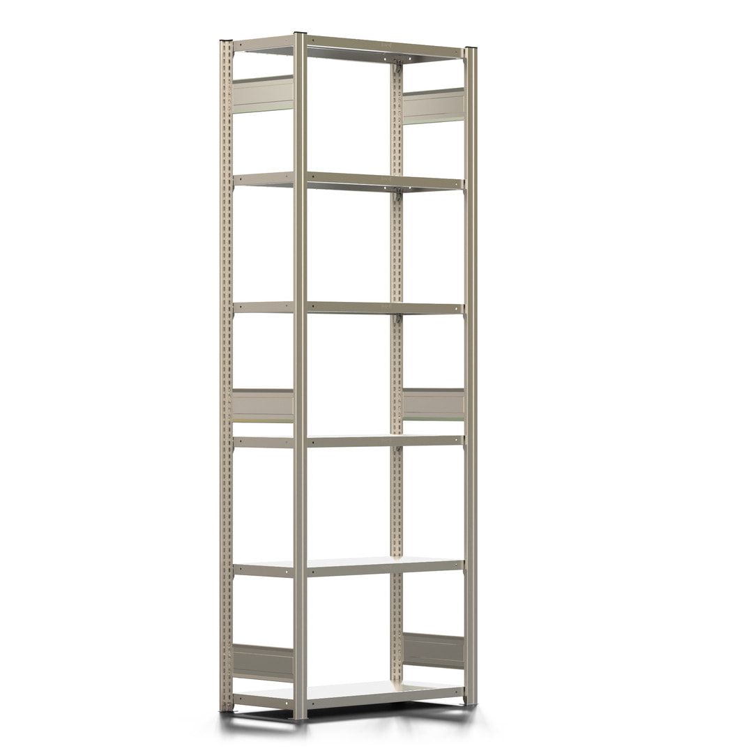 Fachbodenregal mit Tiefenriegel - 350 kg - 2.500 x 875 x 426 mm (HxBxT) - Anbauregal - 6 Böden - enzianblau - Lagerregal - Steckregal BERT