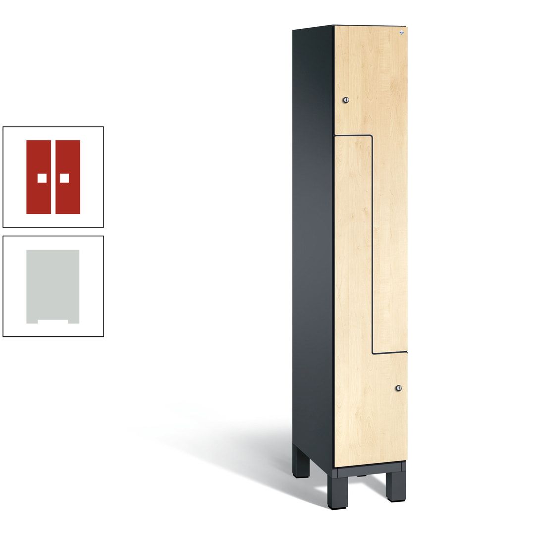 Z-Garderobenspind mit Füßen, 2 Personen, 1.980 x 300 x 525 mm (HxBxT), Korpus anthrazitgrau, Tür anthrazitgrau