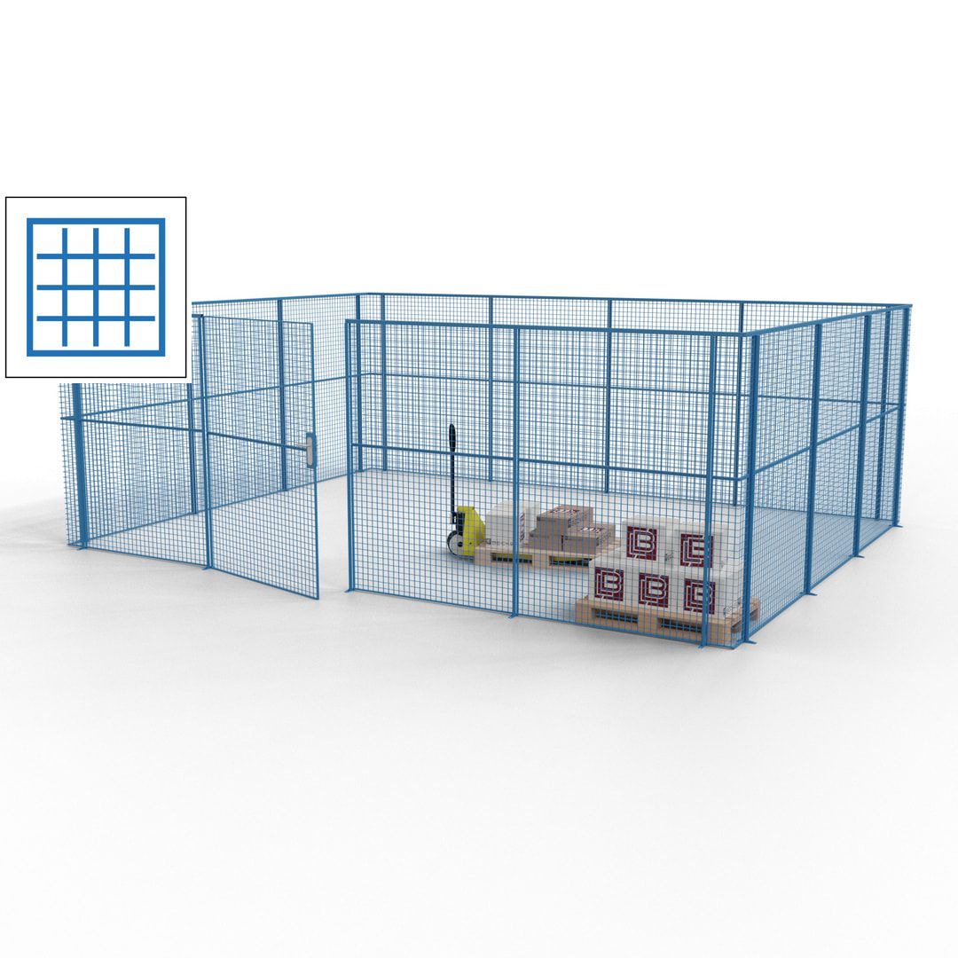 Maschinen Schutzgitter - Hallentrennwand - Sicherheitszaun - Tür - 21 m - 2.200 x 6.400 x 4.900 mm (HxBxT) - enzianblau