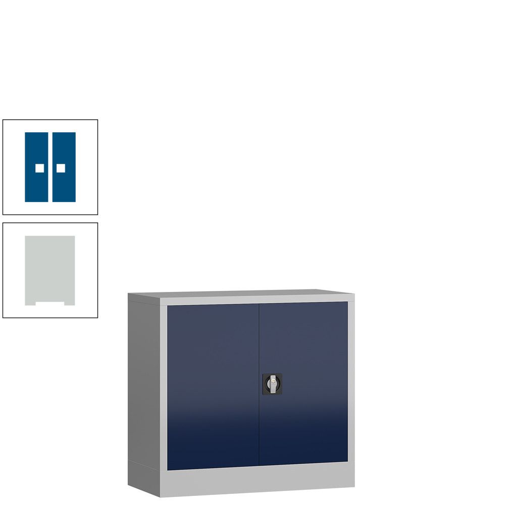 Aktenschrank, Büroschrank, abschließbar, Flügeltüren, 1 Fachboden, 750 x 800 x 380 mm (HxBxT), Stahl, Korpus und Türen lichtgrau