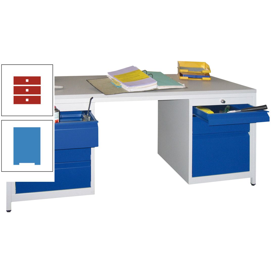 Meisterschreibtisch - 6 Schubladen, 75 / 125 / 150 / 175 / 300 mm - 720 x 1.700 x 800 mm (HxBxT) - anthrazitgrau