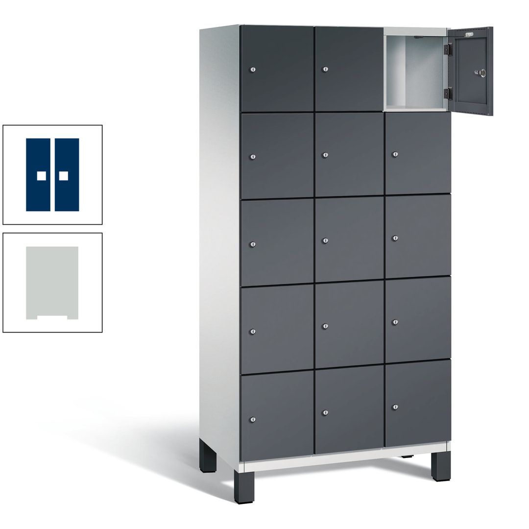 Fächerschrank, Stahlschrank, 15 Fächer, Türöffnungsbegrenzer, Füße, 1.980 x 900 x 525 mm (HxBxT), Korpus anthrazitgrau, Front anthrazitgrau