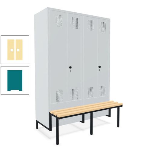 Doppel-Spind, Garderobenschrank, Buche Sitzbank integriert, 4 Abteile 300 mm, Korpus anthrazitgrau, Tür anthrazitgrau, 1.850 x 1.200 x 815 mm (HxBxT)
