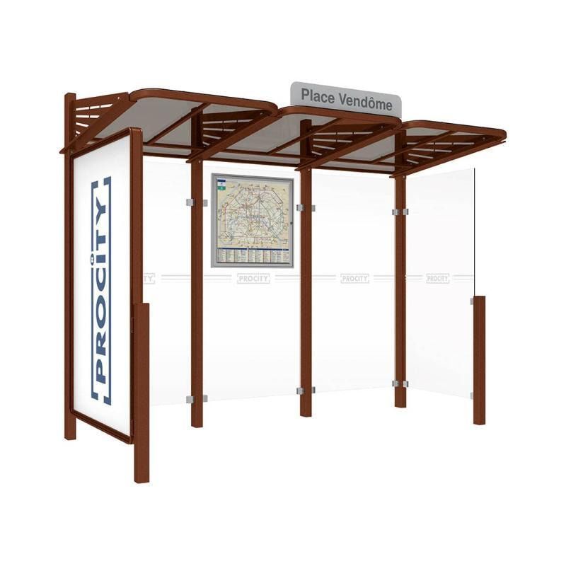 Buswartehalle - Unterstand - Fahrplankasten - Haltestellenschild - Schaukasten - Seitenwand - 2.200 x 3.000 x 1.500 mm (HxBxT) - Farbe enzianblau