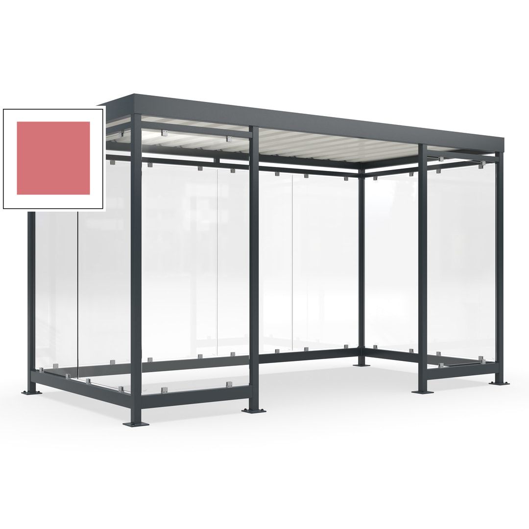 Fahrgastunterstand, Raucherunterstand, fertig montiert, Aufdübeln, 12-13 Personen, 2.510 x 4.195 x 2.165 mm (HxBxT), 10 Wände, Achatgrau