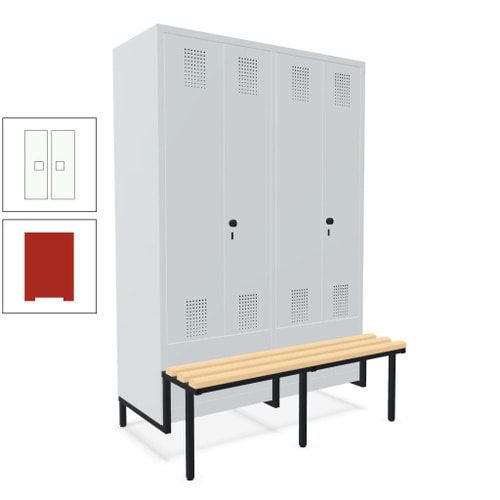 Doppel-Spind, Garderobenschrank, Buche Sitzbank integriert, 4 Abteile 300 mm, Korpus anthrazitgrau, Tür anthrazitgrau, 1.850 x 1.200 x 815 mm (HxBxT)