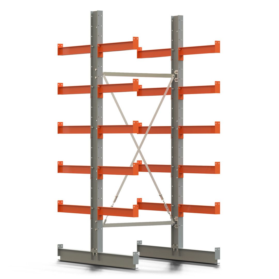 Doppelseitiges Kragarmregal, Anbauregal, 2.500 x 1.000 x 1.120 mm (HxBxT), Nutztiefe 500 mm, Kragarmlast 870 kg, KARL basic, silbergrau/reinorange