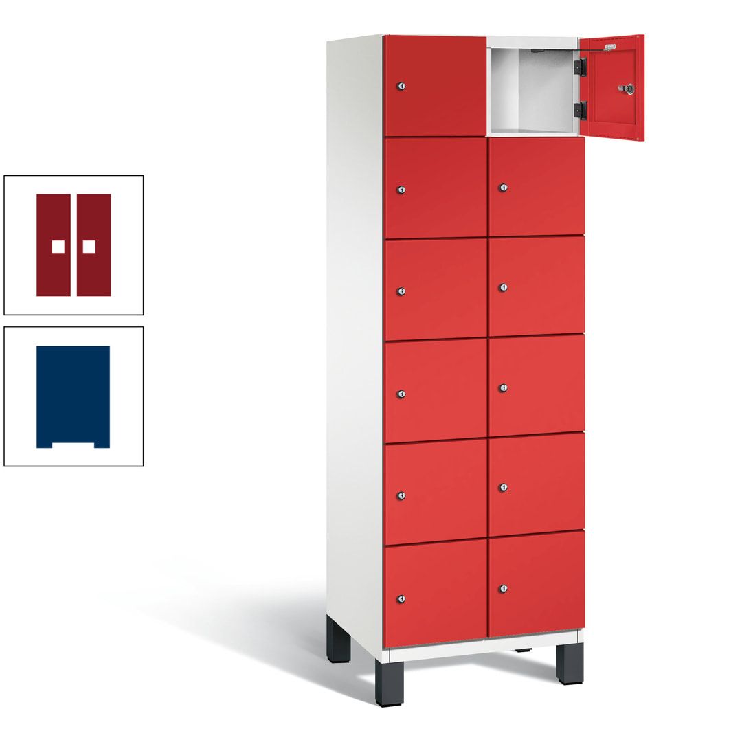 Fächerschrank, Stahlschrank, 12 Fächer, Türöffnungsbegrenzer, Füße, 1.980 x 600 x 525 mm (HxBxT), Korpus anthrazitgrau, Front anthrazitgrau